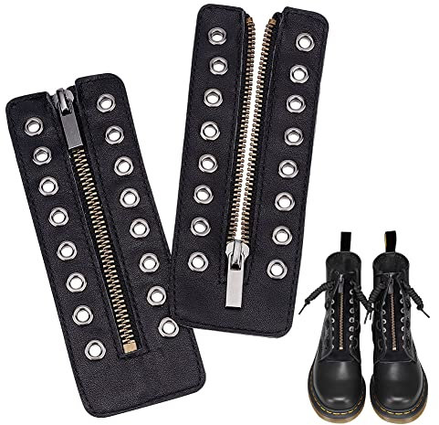 PH PandaHall 1 Paio Inserti con Cerniera per Stivali con Lacci In Pelle, 8 Occhielli In Metallo Cerniera Senza Lacci per Stivali Lisci Lacci per Scarpe Senza Lacci per Stivali Scarpe, 16.5x6cm