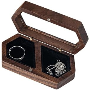Feyarl Ringbox aus Walnussholz Handgefertigte Schmuckbox für Verlobung & Hochzeit Doppelte Ringhalterung mit Samtfutter Geschenkbox für Jahrestag Valentinstag Vorschlag
