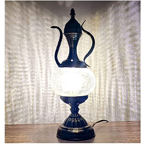 YANHAO ZYMR Moroccan Turkish Table Lamp Vintage Glass Lampshade Teapot Night Lights Bohemian Handmade Desk Lights for Cafe Bar Restaurants Decorative, 110V-220V