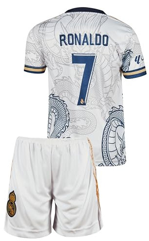 Amdrabola Madrid No 7 Weiss Drachen Fußball Kinder Trikot,Spezieller Entwurf, Fussball, Limitierte Auflage, Beschränkte Auflage, Kommen Sie mit Shorts (164,Weiss)