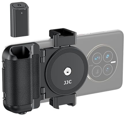 Stabilizzatore Smartphone Nero con Doppio Supporto per Scarpa Fredda e Telecomando Wireless Rimovibile Compatibile, Smartphone Grip con iPhone 15 14 13 12 11 Android (55-90 mm di Larghezza)