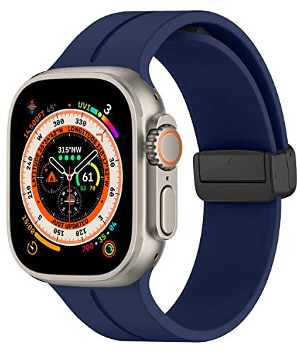 DMVEIMAL Magnética para Correa Apple Watch Ultra/2 49mm 44mm 40mm 45mm 41mm Series 8/7 se 6 5 4 3 42mm 38mm hombr/Mujer,Bracelet Silicona Deportiva Pulsera iWatch Band Strap,Azul Medianoche