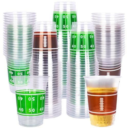 Gatherfun 100 Pcs 16oz Football Plastic Cups - Football Parties and Tailgate Events, Disposable & Convenient - Ideal Party Supplies & Party Favors for Football Themed Birthdays