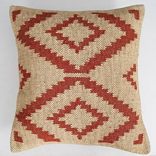 Shubhlaxmifashion Indischer Vintage-Kelim-Kissenbezug, quadratisch, 45,7 x 45,7 cm, Boho-Ethno-Kissenbezüge, Jute-Kissenbezüge für Heimdekoration