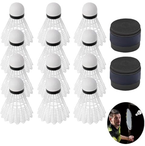14 Stück Federbälle und Griffband, Nylon Badminton Bälle, Badmintonbälle für Training, Selbstklebendes Anti-Rutsch Overgrip, Griffband für Tennisschläger Badmintonschläger, Outdoor und Indoor