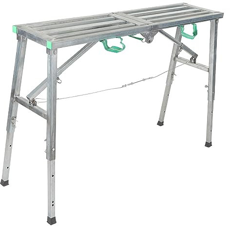 Plataforma de trabajo plegable ajustable Andamios de aluminio Banco con escalera para pared seca, capacidad de carga máxima 200 kg, altura ajustable 60-90 cm, galvanizada