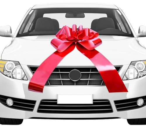 HENGBIRD Große Autoschleife, Geschenkschleife (rot, 58 cm), riesige Schleife für Auto, Autoschleifen, große rote Schleife, Schleife für Geschenke, Geburtstagsschleife, riesige Autoschleife,