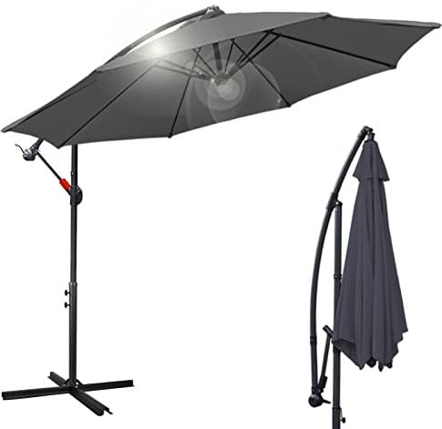 Eulenke Parasol 350 cm, Parasol Déporté avec manivelle e pied, Angle d'inclinaison et hauteur réglables, Parasol de jardin avec protection UV pour balcon jardin terrasse, Anthracite
