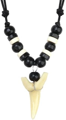 Animal Tooth Necklace Imitation Shark Teeth Pendant Resin Vintage Wax Rope Ethnic Style Handmade Artificial Fashion Surfer Beach Wood Bead Men's Necklace Jewellery for Kids Adults Boys Girls