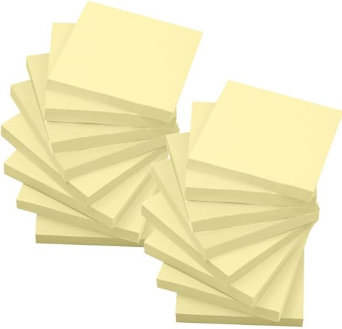 16 Blöcken 1600 Stück Haftnotizen Kanariengelb, 76 x 76 mm Klebezettel Wiederaufklebbar Sticky Notes für Büro Haus