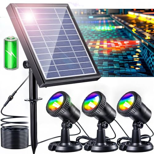 RISINGUP Solar Teichlichter,RGB Teichlichter LED Scheinwerfer Farbe Unterwasser Wasserdicht IP68,2200mAh Batterie Einstellbare Beleuchtung Winkel für Teich Brunnen Pool Garten Dekoration