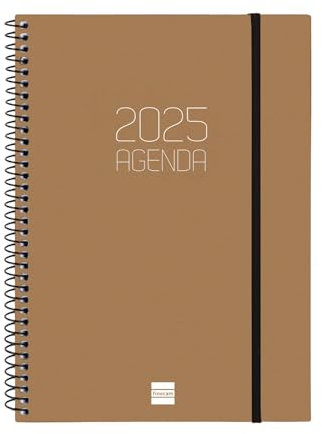 Finocam - Kalender 2025, Spiralbindung, blickdicht, Wochenansicht, Querformat, Januar 2025 - Dezember 2025, 12 Monate, Braun, Spanisch