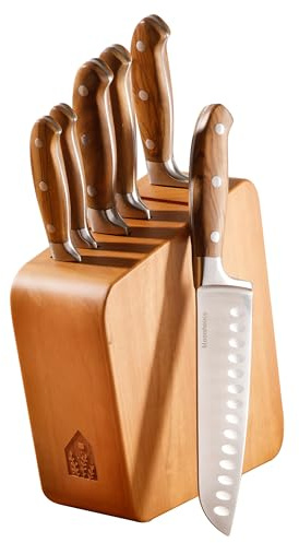 Bloomhouse Kitchen Knife Block Set - 7 Piece Italian Olive Wood German Forged Stainless Steel Knives - Two Time Oprah's Favorite Things Winner Brand