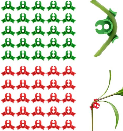 Scettar 50 Stück Pflanzenbieger, Pflanzenclips für Niedrige Belastung, Pflanzenstützclips, 90 Grad Pflanzenstiel-Trainer, Zum Biegen Von Pflanzenstämmen Und Ändern Der Wuchsrichtung (Rot+Grün)