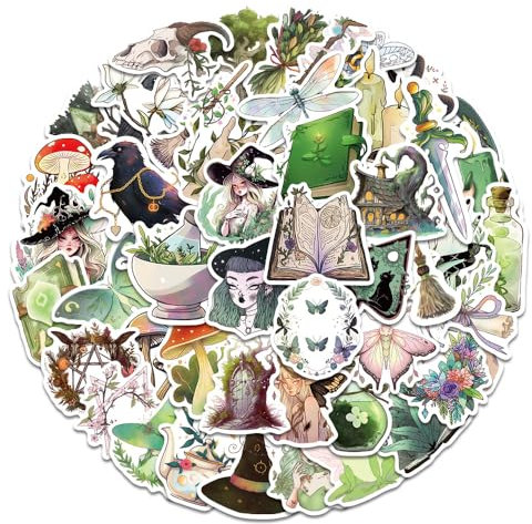 50 pezzi adesivi della strega, set di adesivi della strega della foresta adesivi impermeabili del computer portatile telefono cellulare valigia casco moto bicicletta