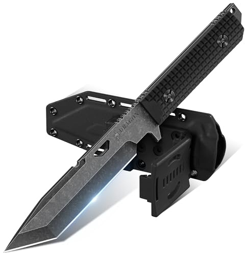 Dragon Creek Tactical Knife Kydex - Outdoor Survival Knife with Sheath D2 Steel Blade G10 Full Tang Handle for Camping Hiking Christmas Thanksgiving Gift Men Black