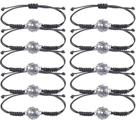 SULIUDAJI 12 Pcs Bracelet De Football, Bracelet À Cordon Tressé Réglable Avec Breloque En Métal, Bijoux Cadeau Pour Enfants, Anniversaire, Amis, Amoureux, Couple