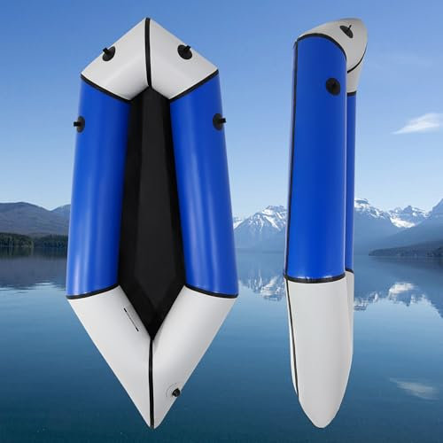 Schlauchboot 1 Personen TPU Kajak 210 cm Boot aufblasbares Packraft für Erwachsene leichtes Rucksackfloß für Flachwasser-Rafting/Fahrrad-Driften/Angeln/Abenteuer, kompaktes Kanu-Packfloß blau+grau