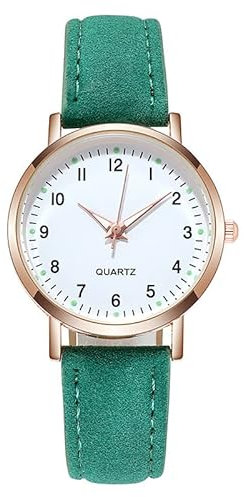 LIWEARE Damenuhr, Damen Analog Quarz Uhr mit PU-Leder Armband, Uhren Damen Einfache Business Klassische Armbanduhr Lässig Quarzuhr Leuchtuhr (grün)