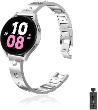 Bracelet HYSDFFG Métal pour Samsung Galaxy Watch 4/5/6 40mm 44mm, Femme, Argent, Strass Diamant, Compatible, Remplacement de Bracelet, Bohème, 40mm, 44mm