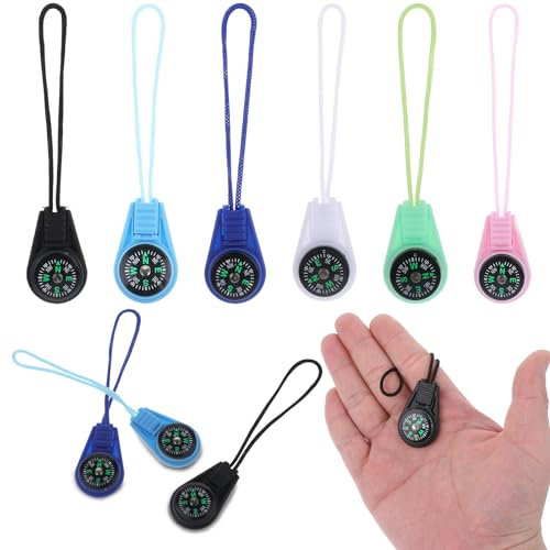 Confezione da 12 piccole bussole con paracord, bussola tascabile multicolore per esterni, kit portatile con bussola, mini bussola di sopravvivenza, portachiavi per campeggio, escursionismo