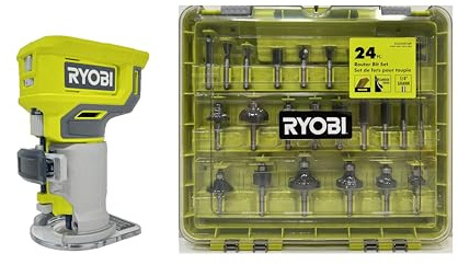 RYOBI ONE+ 18V Cordless Compact Fixed Base Router with 24-Piece Router Bit Set
