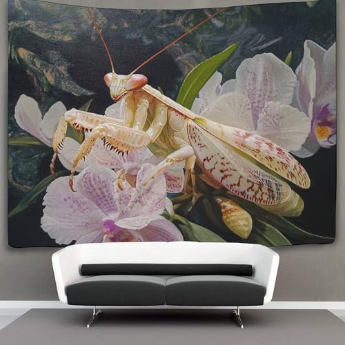 kaiyun Gottesanbeterin Tapisserie, 3D Orchidee Wandbehang Wandtuch Tagesdecke Bettdecke Für Schlafzimmer Wohnzimmer Wohnheim 100cmx150cm