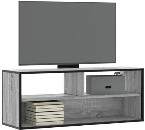 Brokky Mobile TV Grigio Sonoma 100x31x39,5cm Legno Multistrato Metallo-Mobile TV Mobile Porta Televisore,Mobiletto Industriale Tavolino Basso Vintage Console per Salotto