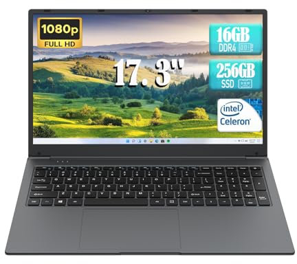 IJKKJI 17.3'' FHD Business Laptop, Celeron Quad-Core Processor (Up to 2.9GHz), 8GB RAM 256GB SSD, Windows 11,Type-C, Wi-Fi, USB3.0, Long Battery Life for Office/Student/Home Use