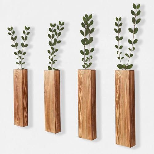 Btstil 4 Stück Holz Wandvase, Wand Pflanzgefäß Heimdekoration, Hängende Pflanzgefäße aus Holz für Trockenblumen und Künstliches Grünpflanzen (4 Stück)