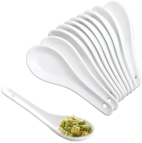 24 Stück Suppenlöffel Keramik Asiatisch Ramen Löffel Set weiß | Hitzebeständiger als Kunststoff, Verformt sich Nicht beim Kochen, Flacher Boden Rutschfest, Leicht zu Reinigen und zu Lagern
