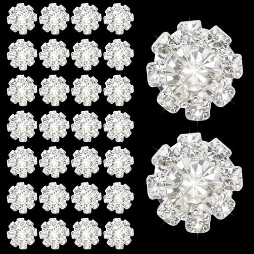 30 Stück Kristall-Strassknöpfe, Flache Hochzeits-Braut-Accessoires Silberne Blumenbrosche Dekoration für Die Schmuckherstellung Basteln DIY