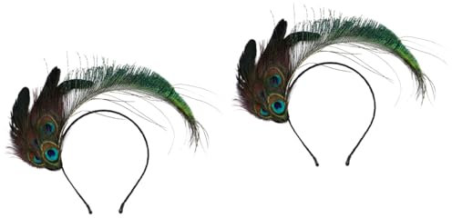 CALLARON Pfau Haarband Für Damen Haarschmuck Pfau Damen Pfauenfeder-Kopfschmuck 2Er-Set Pfau Haarschmuck Karnevalsfeder-Haarband Maskeradekostüm Haarreif Für Halloween Hochzeit