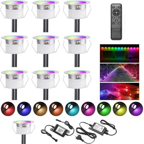 10er WIFI RGB Led Bodeneinbauleuchten Arbeitet mit Alexa,RGB LED Einbaustrahler DC12V Ø30mm 0.6W LED Boden WiFi Wireless Smart Phone