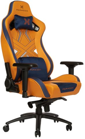 PARADOX - Silla Gaming Sunrise Hero - Silla Gamer con Cojín - Cómoda - de Escritorio - Asiento PC Gaming con Eco-Piel - Respaldo con Cojín - Naranja, Azul, Motivo Geométrico