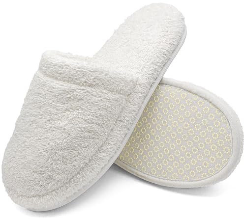 jazzylab Ciabatte da bagno in spugna – Pantofole per ospiti in cotone con memory foam, antiscivolo, lavabili – Per sauna, hotel, spa – Bianco, 43-46, WH-2