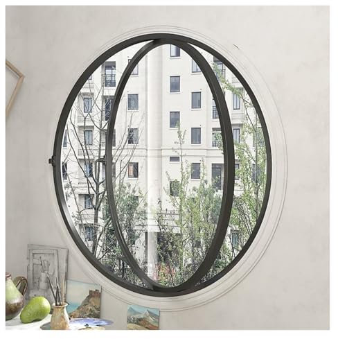 Finestre finestra scorrevoli Finestra rotonda a filo, 100 90 80 70 60 50 40 cm Finestre in metallo e vetro rotanti orizzontalmente, Commerciale e residenziale per casa/casa dei giochi/fienile(Black 1,