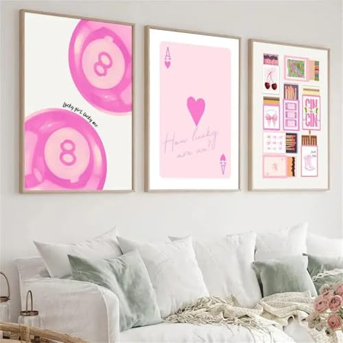 AQCQDQ 3er Poster Set, Rosa Aquarell Kunst, Schmetterling & Kirsche, 50x70 cm, Ohne Rahmen, Wohnzimmer & Schlafzimmer