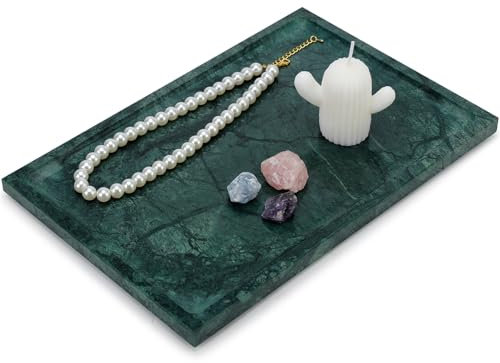 Green Marble Tray,One-Piece Pure Natural Vanity Tray,Marble Tray for Kitchen Counter No Glue/Non-Ceramic/Non-Resin,12 x 8 inch (Green)