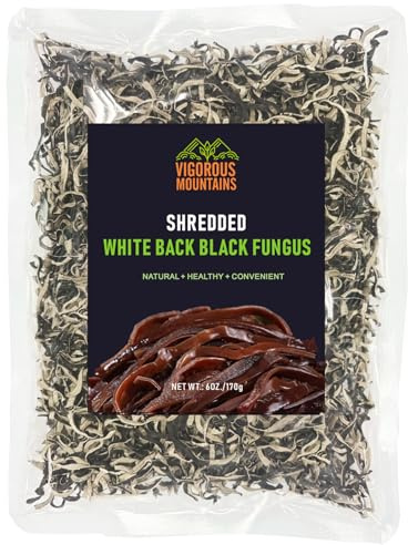 VIGOROUS MOUNTAINS Shredded Dried Woodear Mushrooms, Rich in Fiber & Iron, Natural & No Additives – 170g – Perfect for Asian Cuisine, Soups, Stir-Fries & Hot Pot