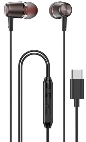 ROYJJ Auriculares USB C tipo C con cable magnético para teléfonos y tabletas, dispositivos USB C, micrófono integrado y control, máquina de oído con cable, manzana barata 15 veces