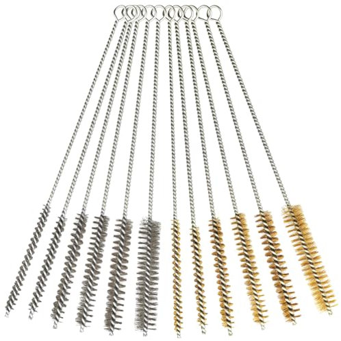 12 Pcs Brass Wire Brush Stainless Steel Wire Brush Set, 12/30.5cm Long, Bottle Brush Round Tube Metal Cleaning Brush Bore Brush for Tubes, Cylinders, Bottle, Auto Parts (6mm/8mm/10mm/15mm/18mm/20mm)