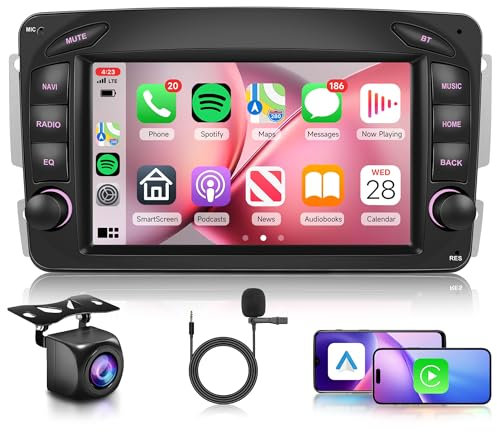 2G+64G Inalámbrico Carplay Android Radio Coche para Mercedes Benz W168 W203 CLK C209/W209 SLK/W170 W463 Viano Vito Vaneo 7 Pulgadas Radio con Android Auto GPS Navi WiFi Bluetooth FM/RDS Cámara Trasera
