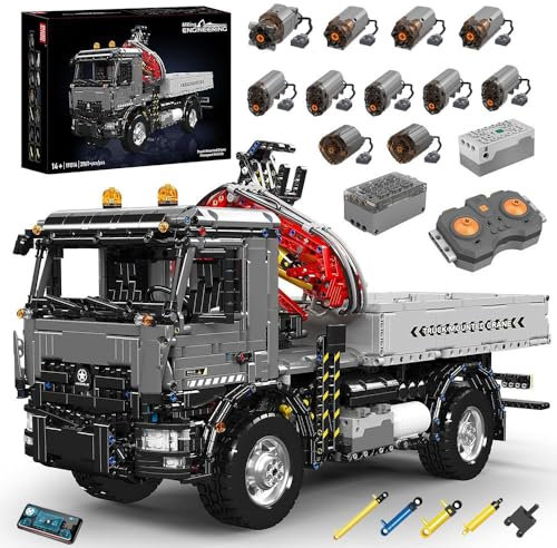 DOYAY Technik Kran LKW, MK 19016, MOC Technik Ferngesteuert Truck Mit Pneumatik Kran, APP Kipper Klemmbausteine Mit 6.0 Akkubox, 11 Motoren, Pneumatik Set Modell Bausatz, 3760+ Teile