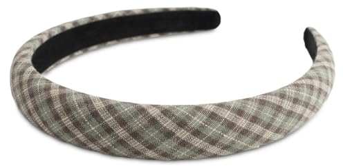 SXQLYH Haarreif gepolstertes Kariert Stoff Haarreifen - Stirnband Gepolstert Damen - Haarschmuck Stoff-Haarband Stirnbänder Breit Gepolstert Haarband für Frauen Mädchen (Grün, 2,2CM)