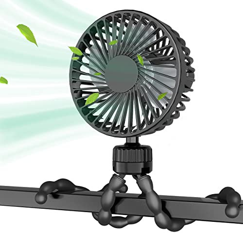Ventilateur main pour poussette, ventilateur pour bébé portable avec batterie rechargeable USB, mini ventilateur main refroidissant à 3 vitesses, rotatif et flexible, alimenté par batterie pour chambr