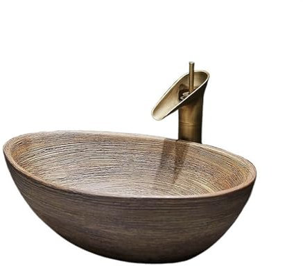 Lijiaxiuyc-101 Waschbecken Aufsatzwaschbecken Balkonwaschbecken Keramikkunst Retro Handwaschbecken Home Badezimmer Toilettenwaschbecken Aufsatzwaschbecken(Bruin)