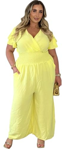 Crazy Fashion Jumpsuit For Women Elasticated Waist V-Neck Harem Wide Leg Dungarees Overalls Joggers Long Pants Baggy Trousers Summer Short Sleeve Wide Rompers Collar Loose Playsuit UK 12-24