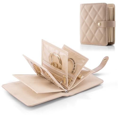 VLANDO Reise Schmuckkästchen, Schmuckaufbewahrung, Personalisierte Schmuck Organizer Buch Tasche mit 5 Samtbeutel aus PU Leder, Geschenk für Frauen, Mädchen, Mama, Für Ohrringe Ketten Ringe