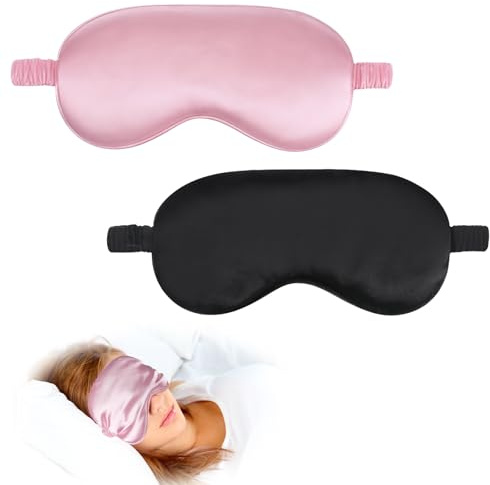 2 Stück Seidene Schlafmaske Damen Augenmaske Zum Schlafen Weiche Seide Schlafmaske Augenmaske mit Verstellbarem Riemen Lichtblockierende Schlafbrille Satin Augenbinde Nachtschlafmask für Damen Herren